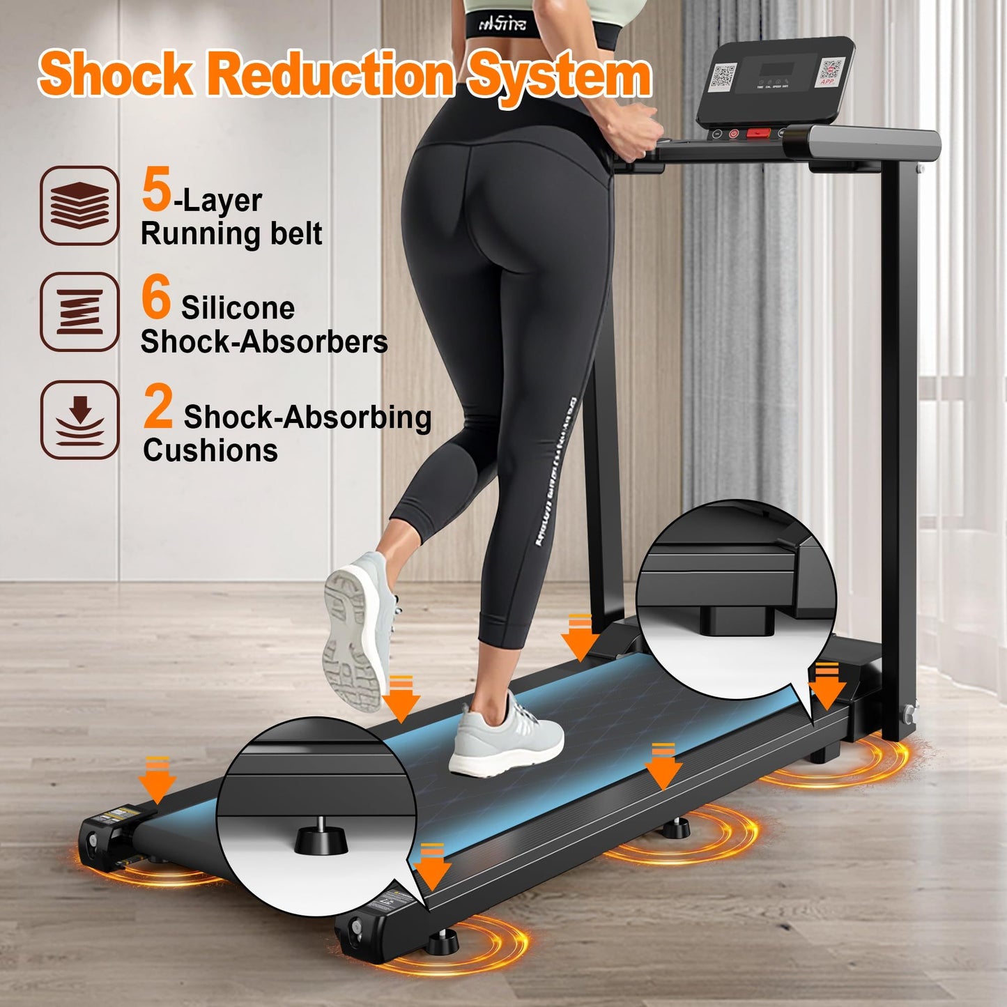 Quiet Folding 2.5 HP Treadmill With LED Display, Cup Holder And Safety Key