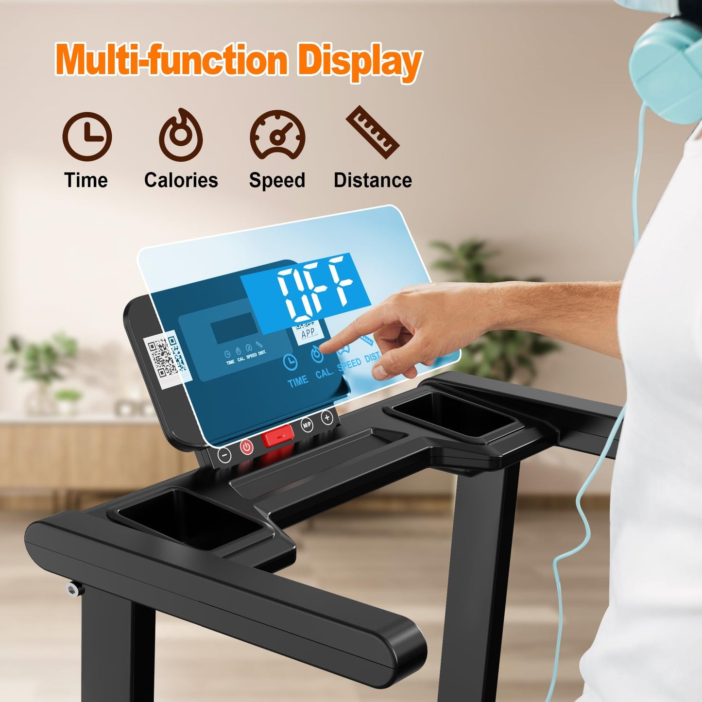 Quiet Folding 2.5 HP Treadmill With LED Display, Cup Holder And Safety Key